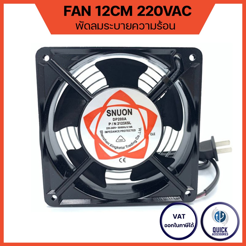 พัดลมระบายความร้อน พร้อมตะแกรง พร้อมปลั๊กเสียบ พัดลมตู้ RACK ขนาด 12cm (120mm) 220-240V 2500RPM