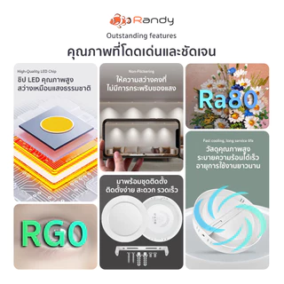 [3FREE1] RANDY ไฟดาวน์ไลท์LED ดาวน์ไลท์ติดลอย White&Warm โคมไฟเพดาน Downlight ไฟติดห้อง ไฟเพดาน LEDไฟห้องนอน ประกัน2ปี