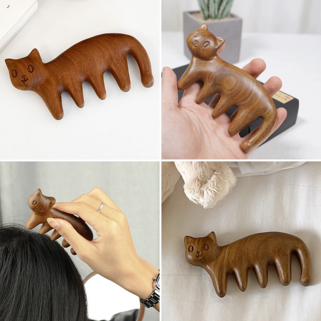 Cat Sandalwood Massage Comb หวีแมวลิซ่า หวีไม้จันทน์แท้ ใช้นวดศีรษะ คอ บ่า มือ ขนาดกะทัดรัด พกพาง่าย ใช้ได้ทุกที่ทุกเวลา - รูปที่ 7