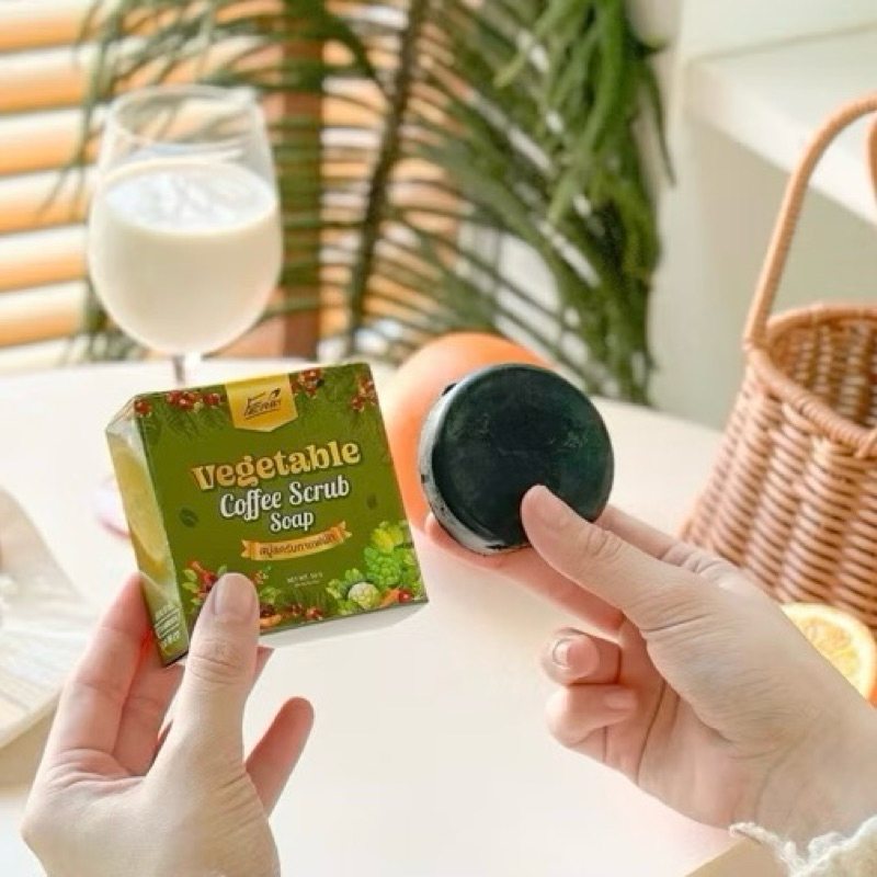 สครับผักเฟอร์บี้ สครับกาแฟผัก ไม่แต่งสี ไม่มีน้ำหอม ขัดแห้ง ขัดเปียกได้หมด ใช้ได้ทุกวัน เป็นทั้งสบู่และสครับในก้อนเดียว