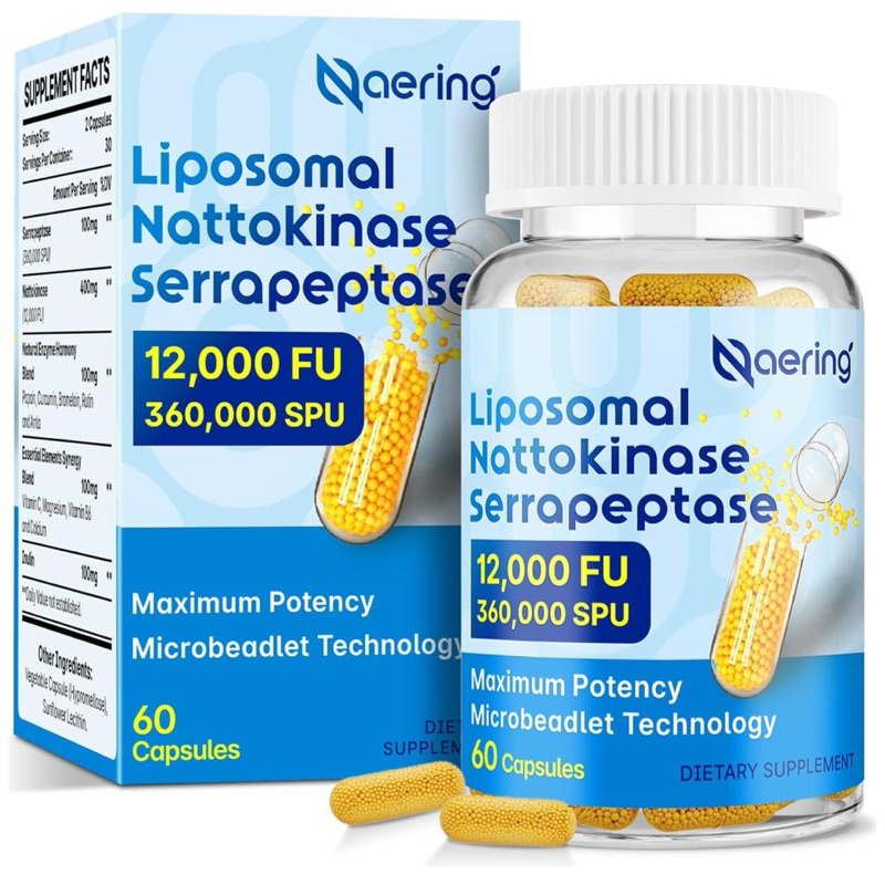 [ NAERING ]❇️LIPOSOMAL NATTOKINASE SERRAPEPTASE 12,000 FU (สุขภาพหัวใจ & หลอดเลือด) ( 60 แคปซูล )