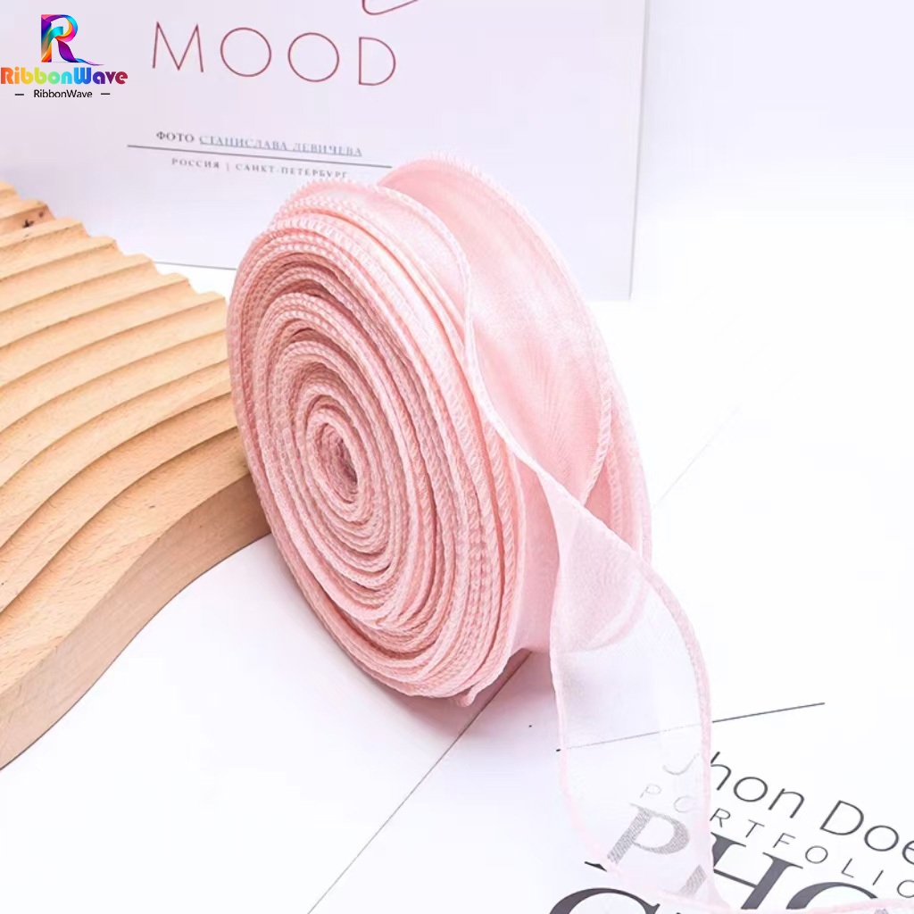 ริบบิ้นผ้าโปร่ง ริบบิ้นคลื่น หน้ากว้าง4cm สําหรับตกแต่งงานแต่งงาน งานวันเกิด - 2