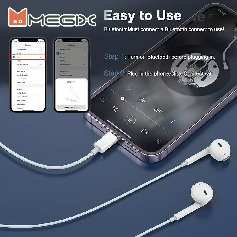 Megix E2 Earphones หูฟังบลูทูธแบบมีสายพร้อมไมโครโฟนในตัว [ใช้ได้กับ iOS 7-14]