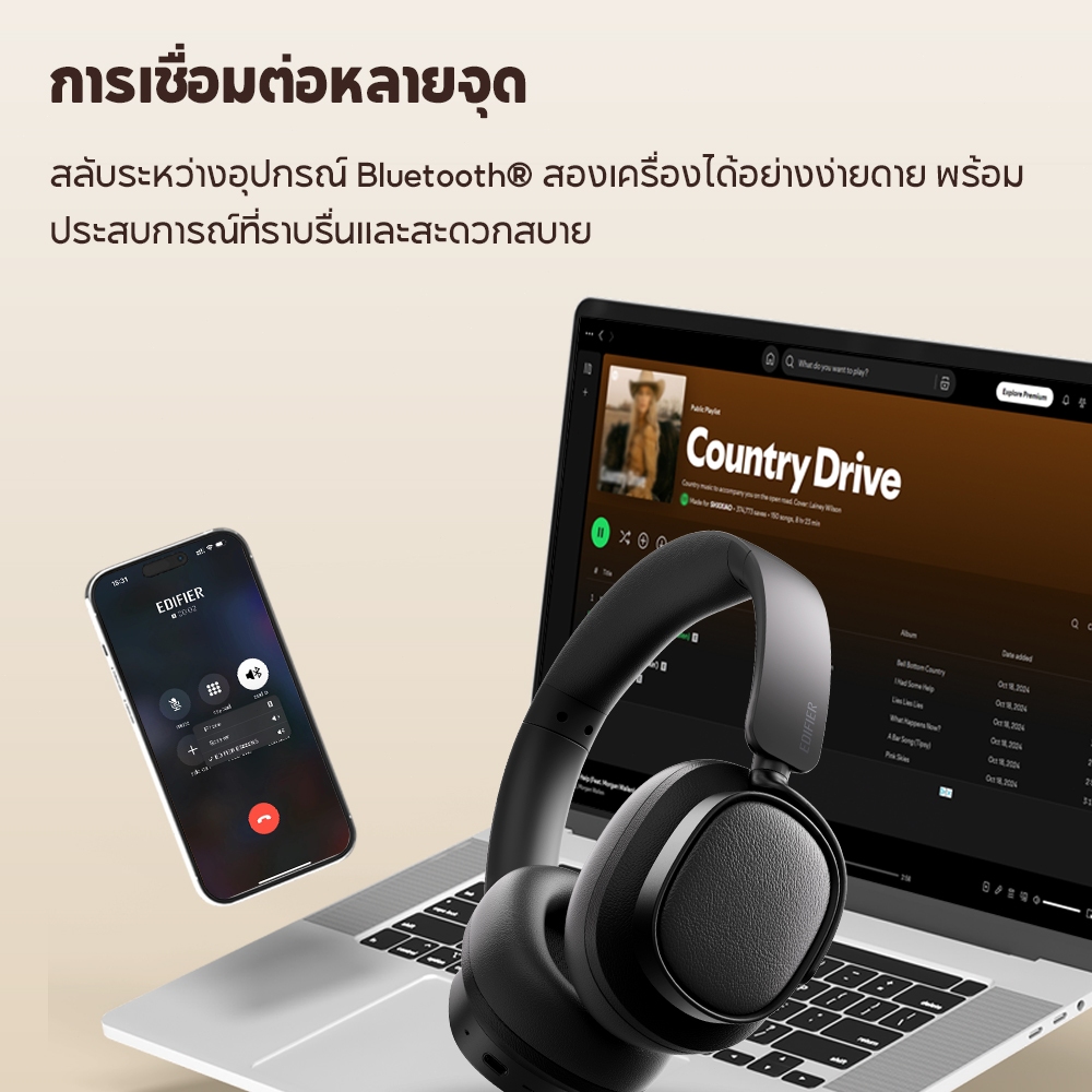 Edifier ES850NB หูฟังไร้สายตัดเสียงรบกวนแบบครอบหู -45dB ANC, Bluetooth V5.4, Hi-Res Audio, โทรชัดเจน, เล่นได้นาน 92hrs