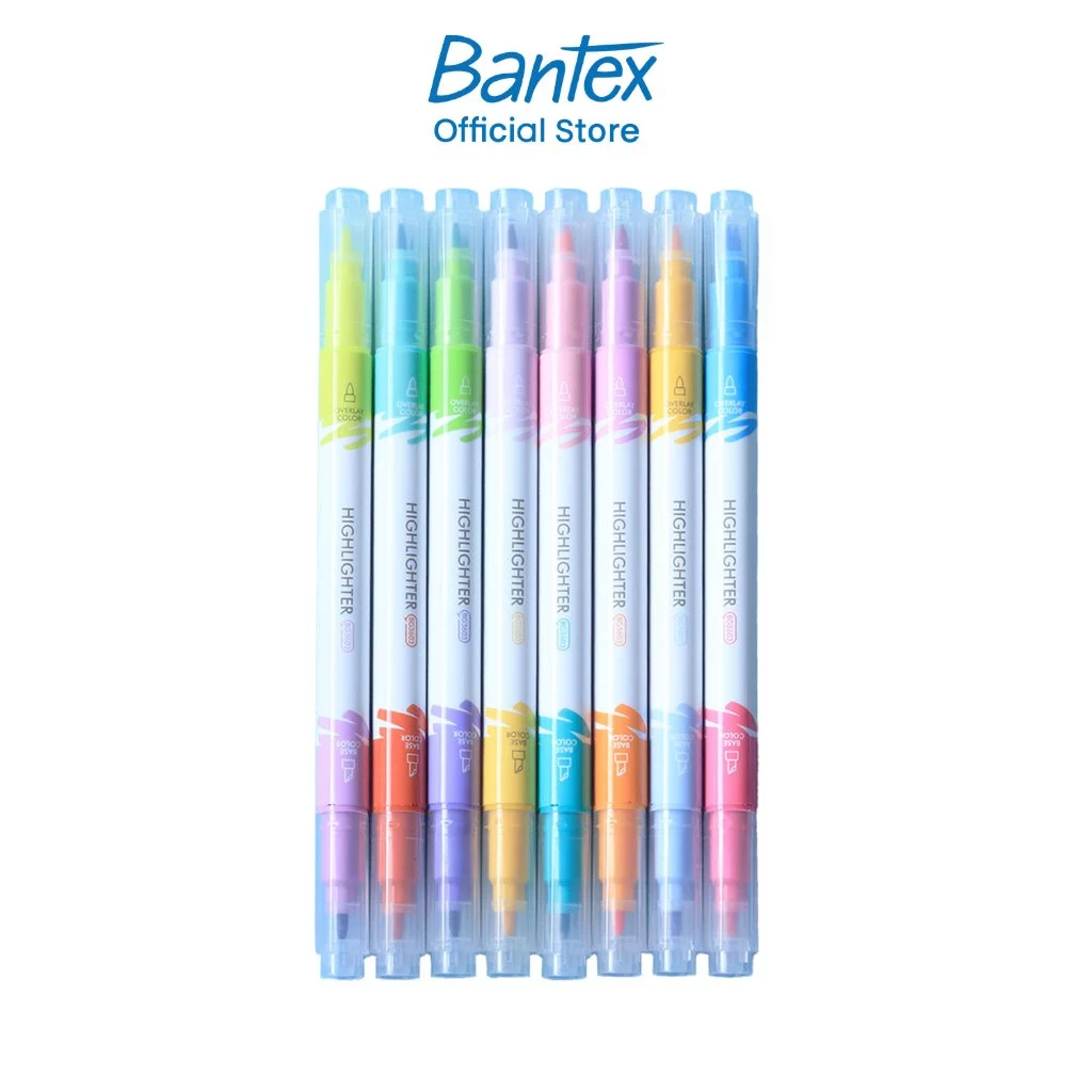 Bantex ปากกาไฮไลท์ สีพาสเทล ปากกาเน้นข้อความ 8แท่ง 16สี เมจิค เน้นข้อความสำคัญ 2หัว ระบายสี Highligh