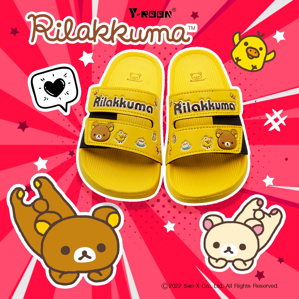 🔥MUST HAVE🔥รองเท้าแตะแบบสวม Y-Roon RILAKUMA รุ่น Y38 ไซส์ 24-35 การ์ตูนลิขสิทธิ์แท้ หน้าเท้าปรับได้