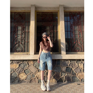 ยีนส์ Nammon Jeans NM22 กางเกงยีนส์ 3 ส่วนเรียบ ทรงจอร์ช - ผ…