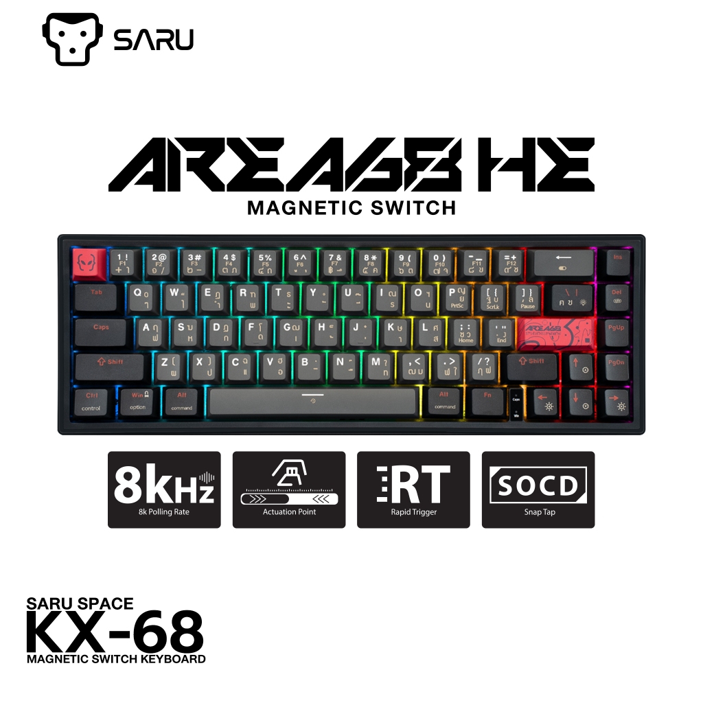 [สินค้าประกันศูนย์ 1 ปี] SARU MAGNETIC KEYBOARD 65% AREA68 KX-68 HE POLLING RATE สูงถึง 8K เพื่อเกมเ