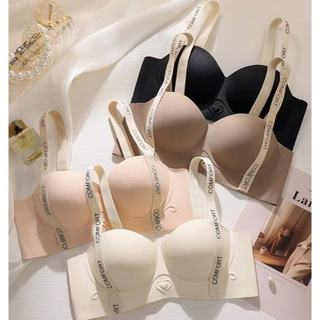 🧡ส่งไวจากไทย 🧡 การออกแบบตัวอักษรอย่างมีสไตล์ ไม่มีโครงเหล็ก,สไตล์บางเรียบง่ายสีทึบชุดชั้นในระบายอากาศและสะดวกสบายผู้หญิง