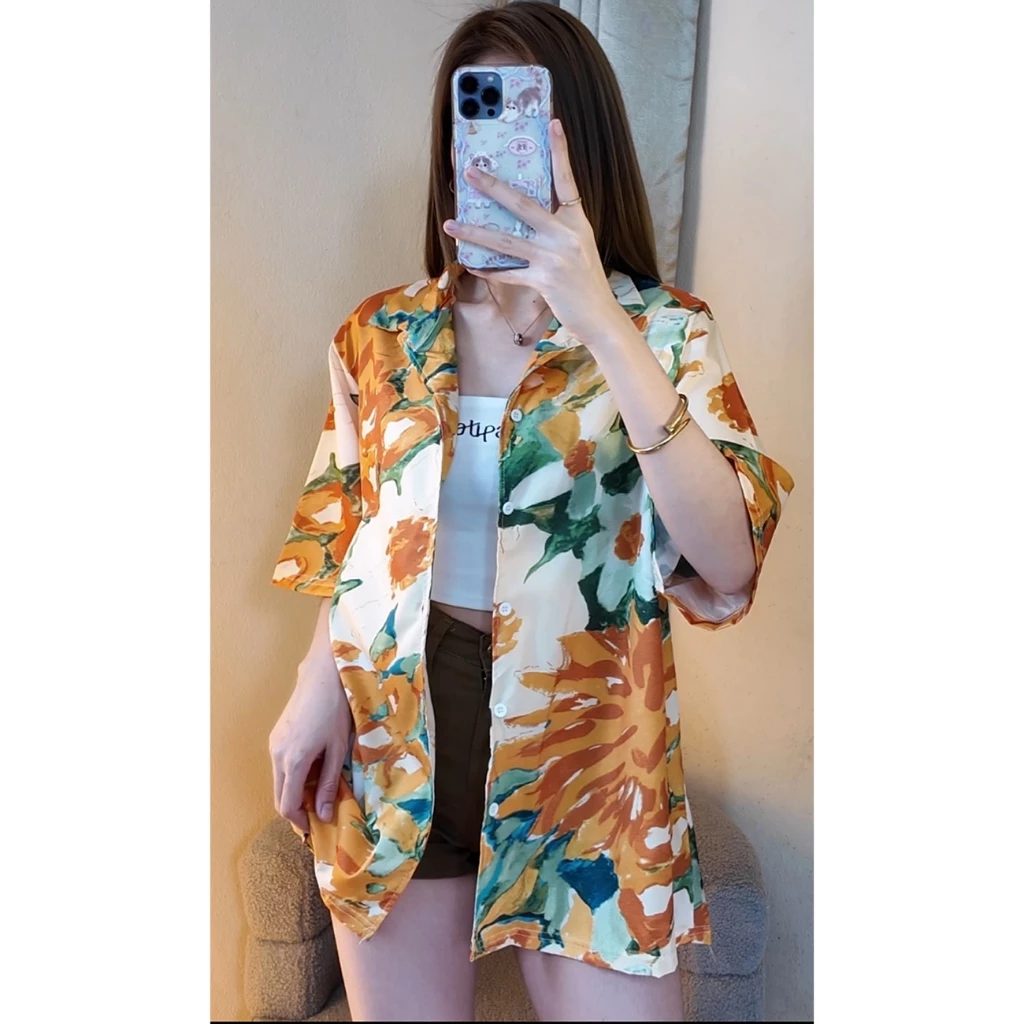 เสื้อเชิ้ตฮาวายผู้หญิง ลายดอกไม้ แขนสั้น thumbnail 6