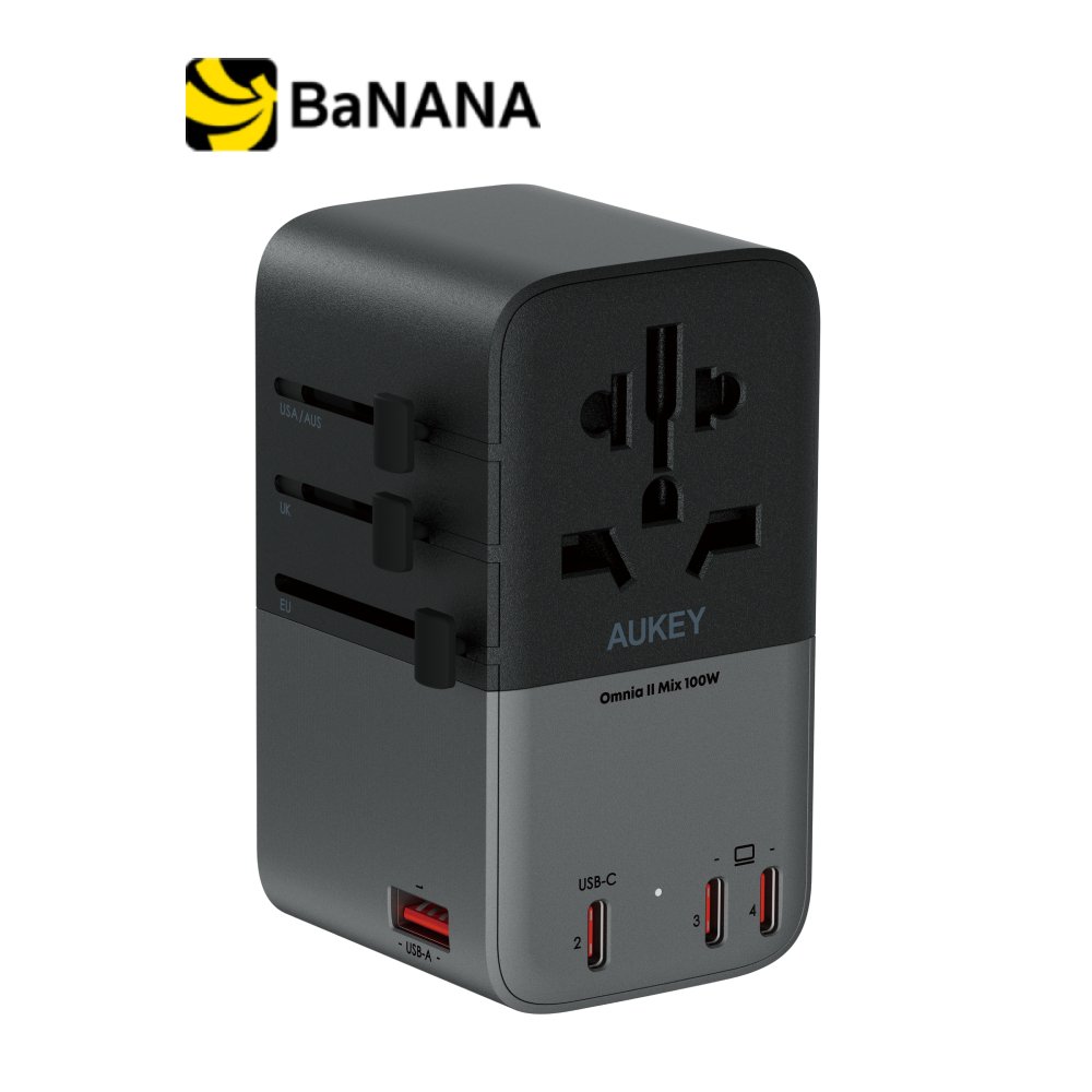 หัวแปลงปลั๊กไฟ AUKEY Travel Mate 100W GaN Universal Adapter with USB Ports (PA-TA09A) by Banana IT