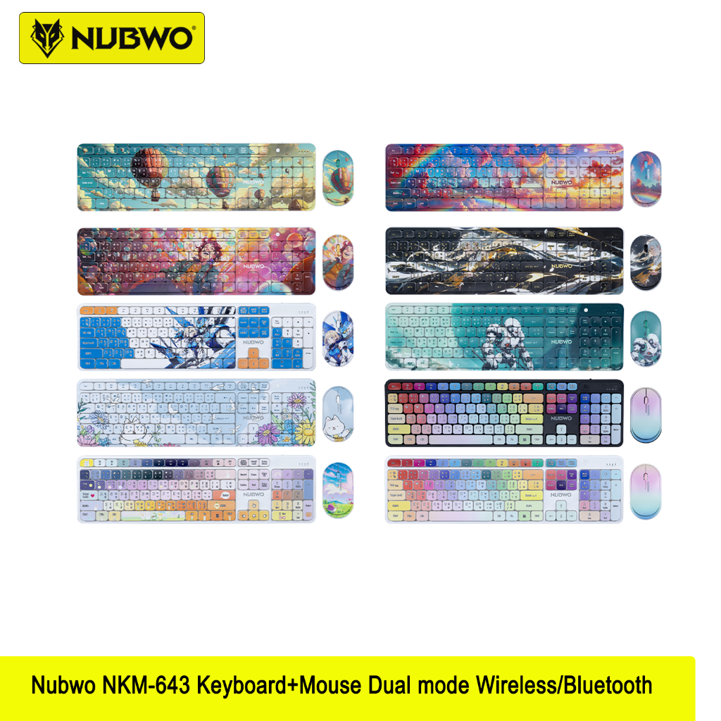 Nubwo NKM-643 Keyboard+Mouse Dual mode Wireless/Bluetooth RubberDome Switch แป้นพิมพ์ ชุดเมาส์คีย์บอ