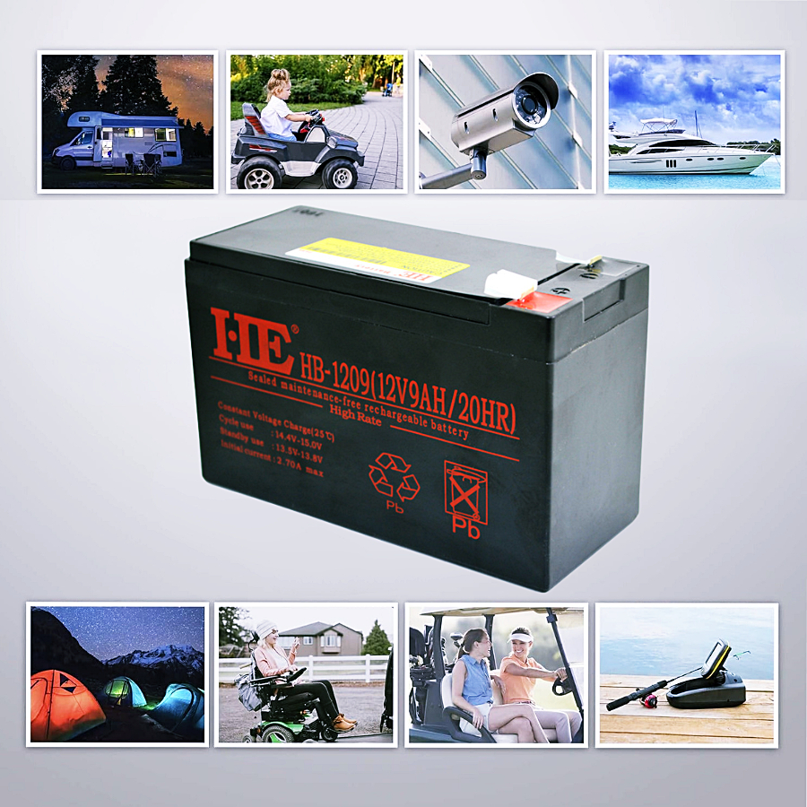 แบตเตอรีแห้ง HE Battery รุ่น HB-1209 12V9AH สำรองไฟ UPS เครื่องมือเกษตร มอเตอร์ไซค์ไฟฟ้า โซล่าเซลล์