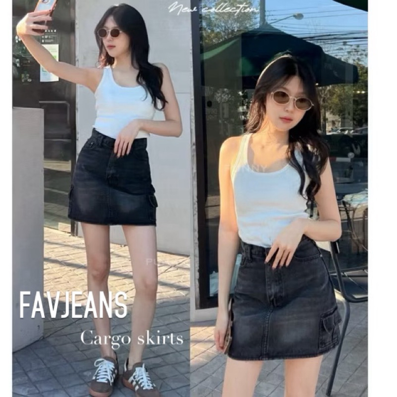 🔥ไซส์S-5XL กระโปรงยีนส์สั้นคาร์โก้ผ้าไม่ยืด มีไซส์สาวอวบ ไซส์คนอ้วน