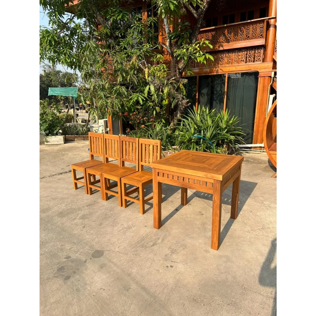 ชุดโต๊ะอาหารไม้สัก 4 ที่นั่ง 80x80x80 ซม. เฟอร์นิเจอร์ไม้สัก งานผลิตเอง (พร้อมยกติดตั้งฟรี ส่งฟรียกเว้นภาคใต้) TE-137 thumbnail 5