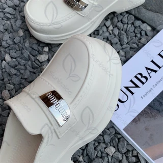 SHO-SUNG-308🌻รองเท้าสไตล์เกาหลี ติดโลโก้ sunbalee สูง 6 cm. สีพื้นน่ารัก พื้นเบาใส่สบาย รองเท้าส้นสูงน่ารัก 🌻