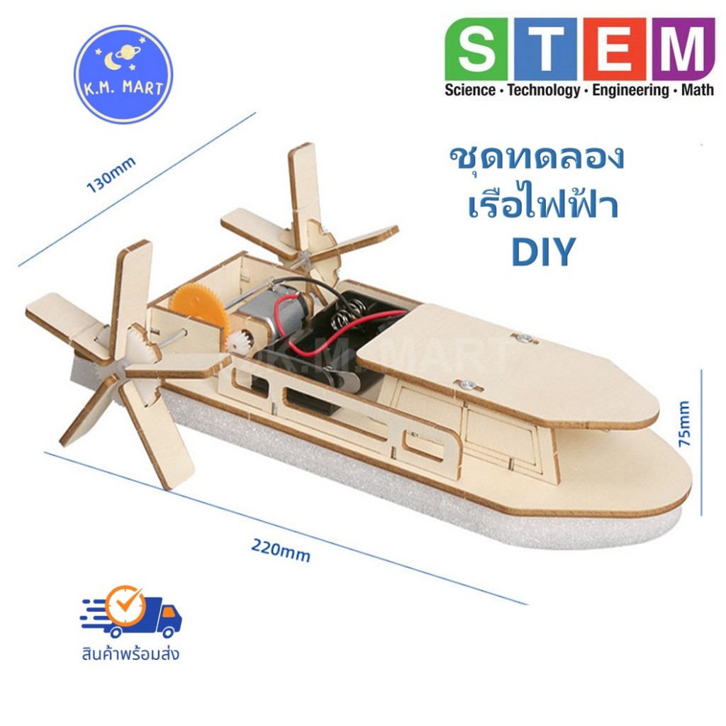 T-M133 ชุดทดลอง เรือไฟฟ้า Paddle Boat STEM ชุดประกอบไม้ เสริมทักษะวิศวกรรมและไฟฟ้า