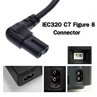 สายไฟ AC Power USA 2Prong Angle Down Power Cord NEMA 1-15P to IEC320 C7 Figure 8 Connector 2X0.75mm 2Pin US Plug 2.5A