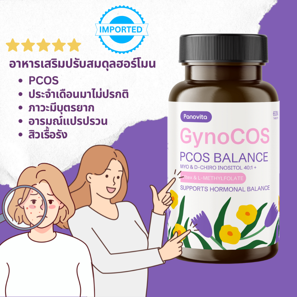 อาหารเสริม PCOS Inositol 2000 mg Myo-Inositol:50 mg D-Chiro-Inositol ปรับสมดุลฮอร์โมนผู้หญิง