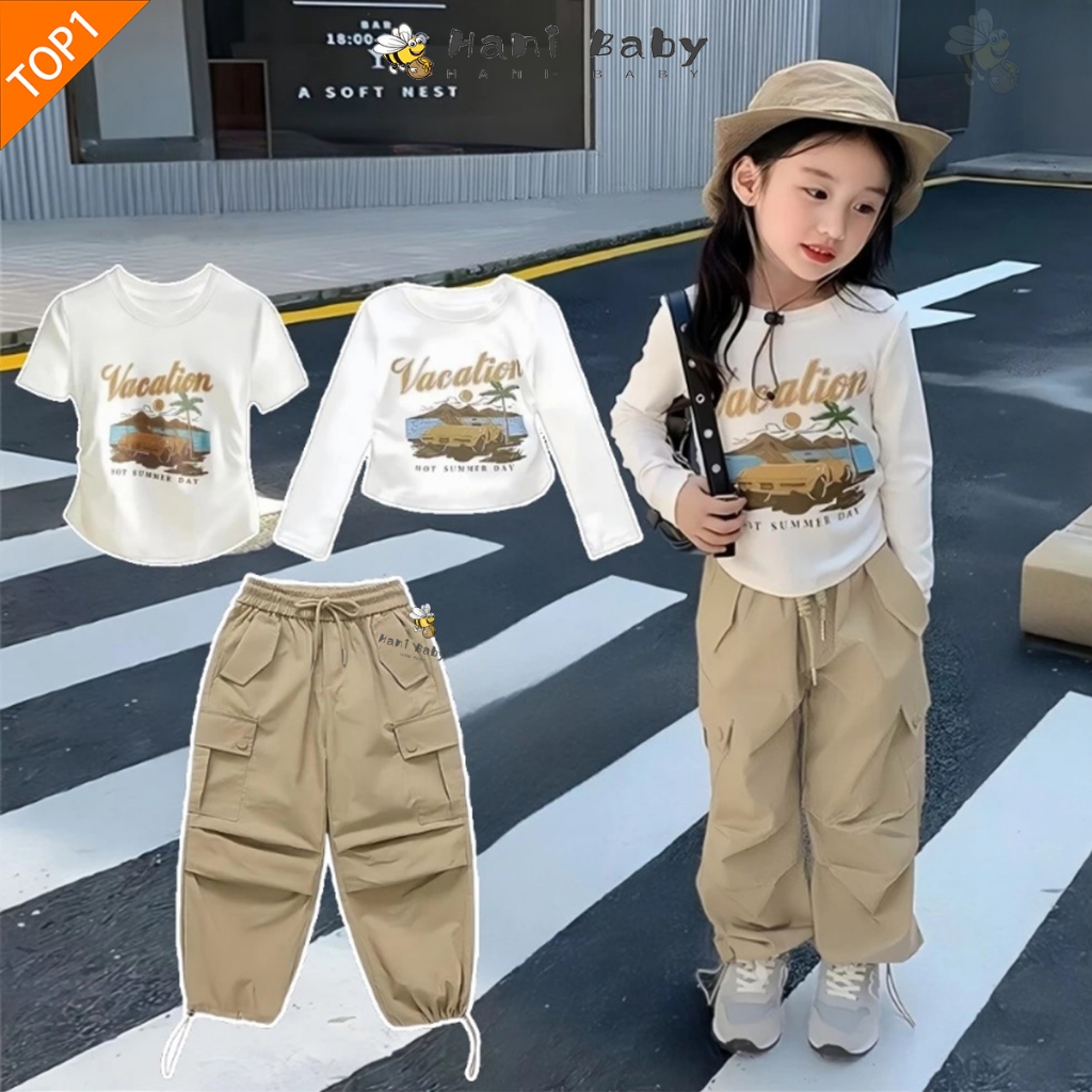 ชุดลำลองเด็ก ชุดแฟชั่นเด็กลายน่ารักๆ เอวสูง เอวยาง ใส่สบาย ถ่ายรูปสวยๆ พร้อมส่ง