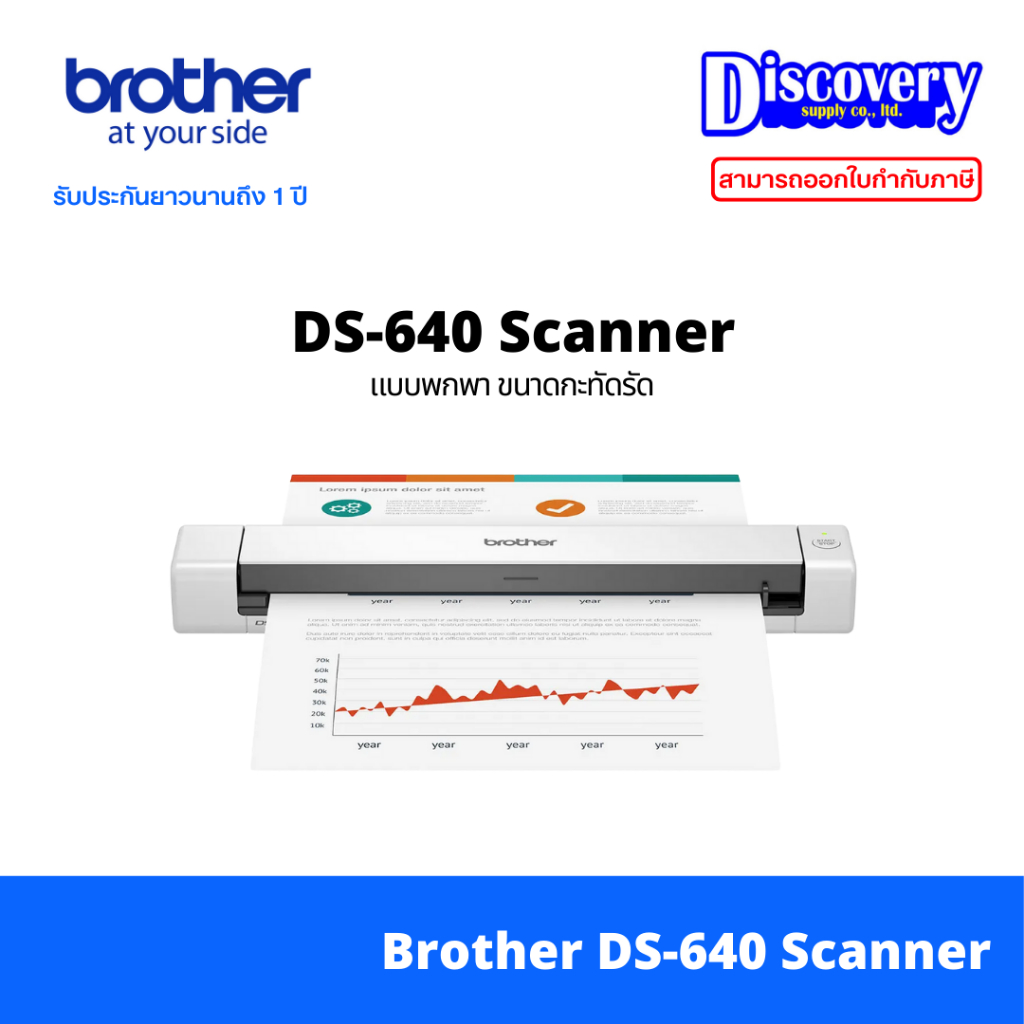 Brother DS-640 เครื่องสแกนเอกสารแบบพกพา ความละเอียดสูง 600 dpi เชื่อมต่อ USB