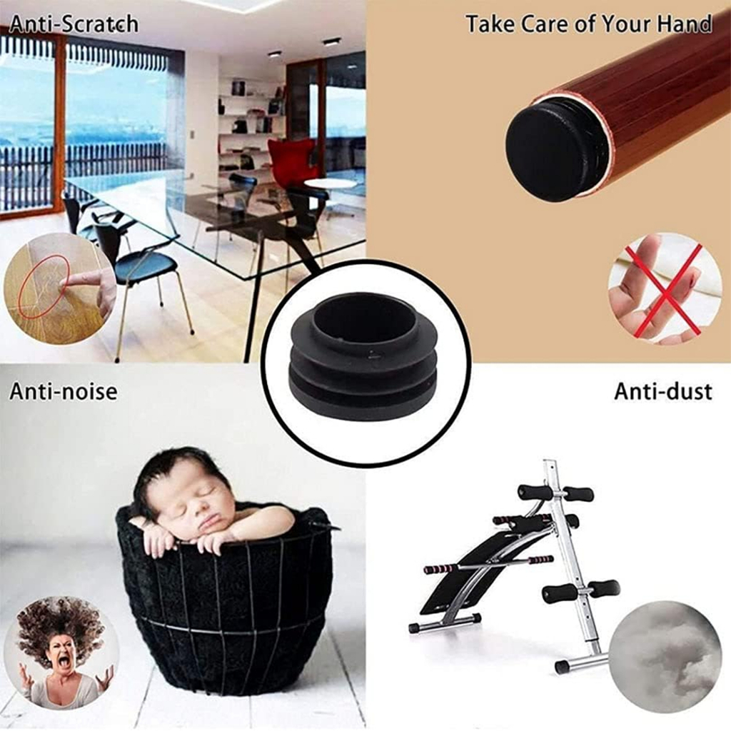 กปิดปลายท่อเก้าอี้ สกรู 8 มม ท่อเหลี่ยม ท่อกลม สําหรับขาเก้าอี้ เฟอร์นิเจอร์ DIY ชิ้นสําหรับเ สีดํา(4 ชิ้น/ชุด)