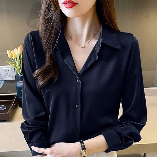 เสื้อเชิ้ตผู้หญิง แขนยาวเกาหลี ผ้าPremium เรียบลื่น ไม่ยับ ใส่ทำงานทรงสมาร์ท