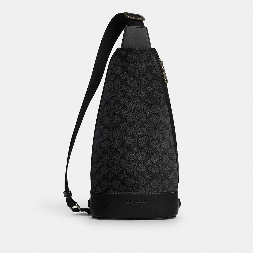 Coach CY801 Dominic Sling Pack In Signature Canvas (QBMI5) กระเป๋าคาดอกผู้ชาย สี Qb/Charcoal/Black