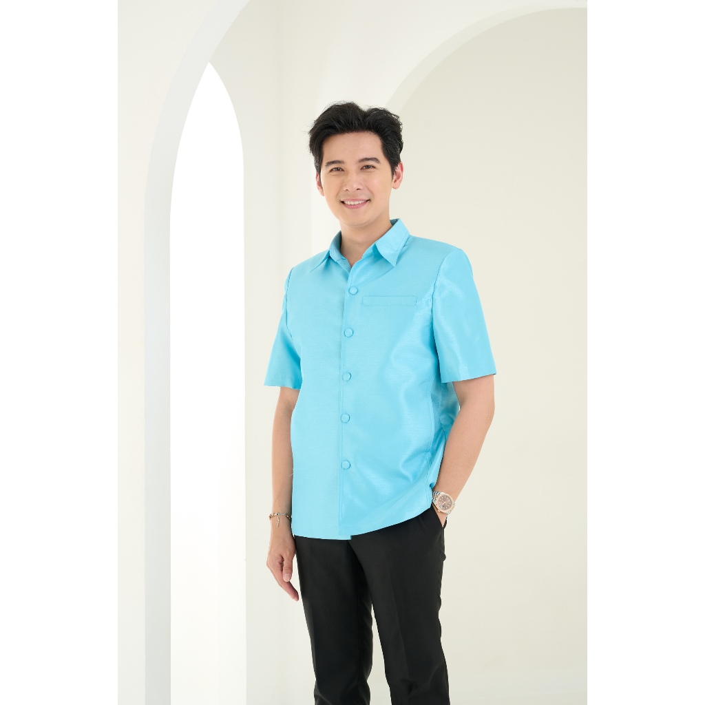 เสื้อสูทไหมแพรทอง สีฟ้า