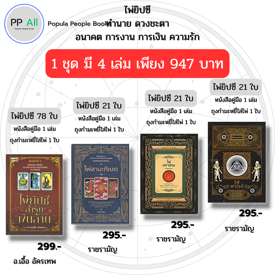 (ร้านหนังสือ PP books) ไพ่ยิปซี สำรับเงินล้าน ไพ่มหาเทพ ไพ่ลามะธิเบต ไพ่ฟาโรห์ I เขียนโดย อ.เอื้อ อัครเทพ-ราชรามัญ ไพ่ดู