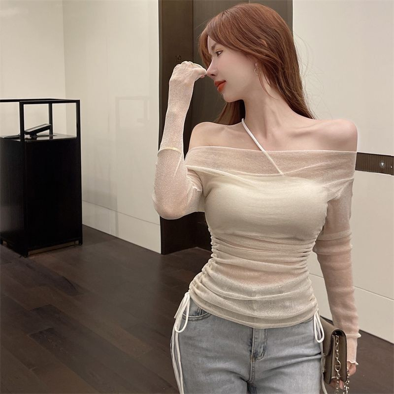 2025 เสื้อกันแดดแขนยาวสไตล์หวานแซ่บ ดีไซน์เปิดไหล่เดียวดุดัน ผ้าบางระบายอากาศ ใส่เที่ยวทะเลได้ทุก - รูปที่ 3