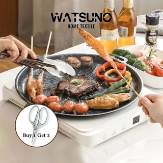 Watsuno.ถาดปิ้งย่าง เคลือบกันติด จานบาร์บีคิว กระทะปิ้งย่างเกาหลี ทรงแบน ย่างเนย/สเต็ก