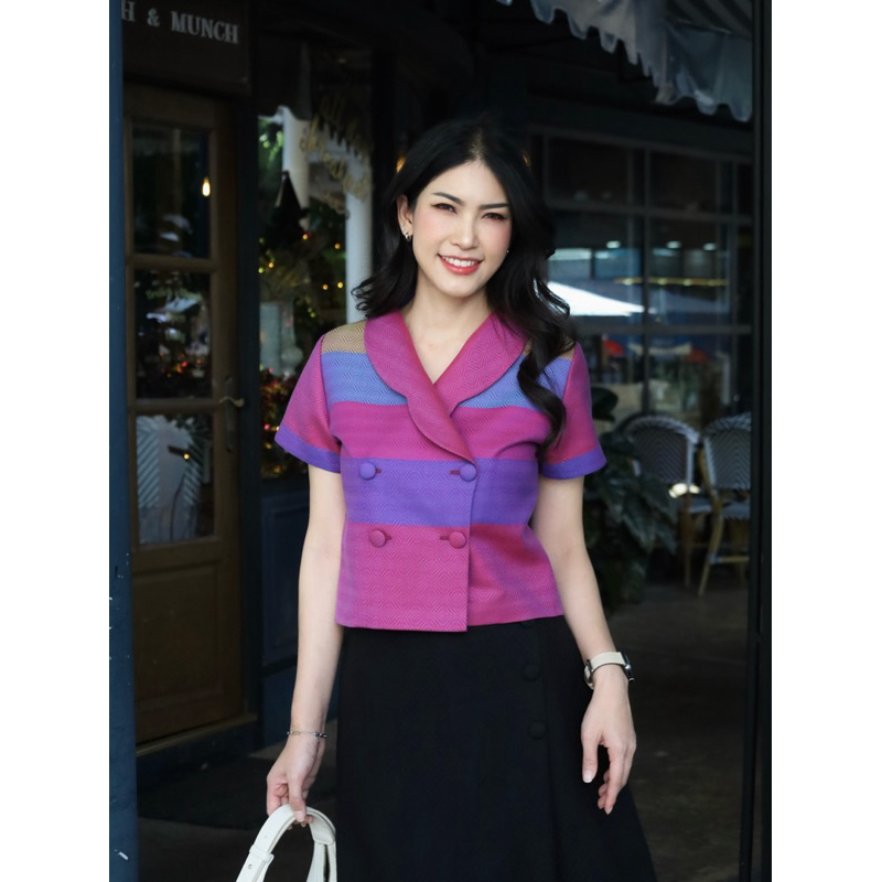 เสื้อปกบัวแขนสั้น ครามบานเย็น
