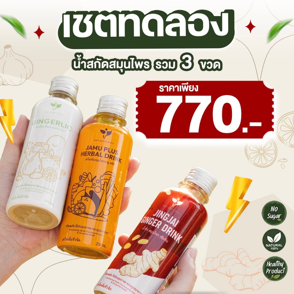 เซตสุขภาพ น้ำกระเทียม + น้ำขมิ้น + น้ำขิง น้ำสกัดสมุนไพร เครื่องดื่มสมุนไพรสกัด