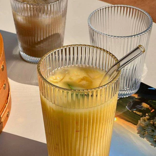 แก้วน้ำ ถ้วยกาแฟใส 240/370ml ลายทางแนวตั้งสไตล์ญี่ปุ่น แก้วญี่ปุ่นแนวตั้งรูปแบบ พร้อมจัดส่ง