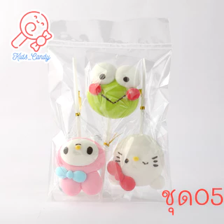 ขนม ขนมแจกเด็ก ขนมกินเล่น มาร์ชเมลโลว์การ์ตูน เสียบไม้ lollipop แพคละ 3ชิ้น คละ (60กรัม)