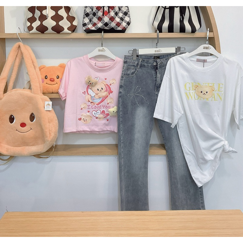 เสื้อคอกลมน้องเนยbutterbearผ้าคอตตอนสกรีนDFT