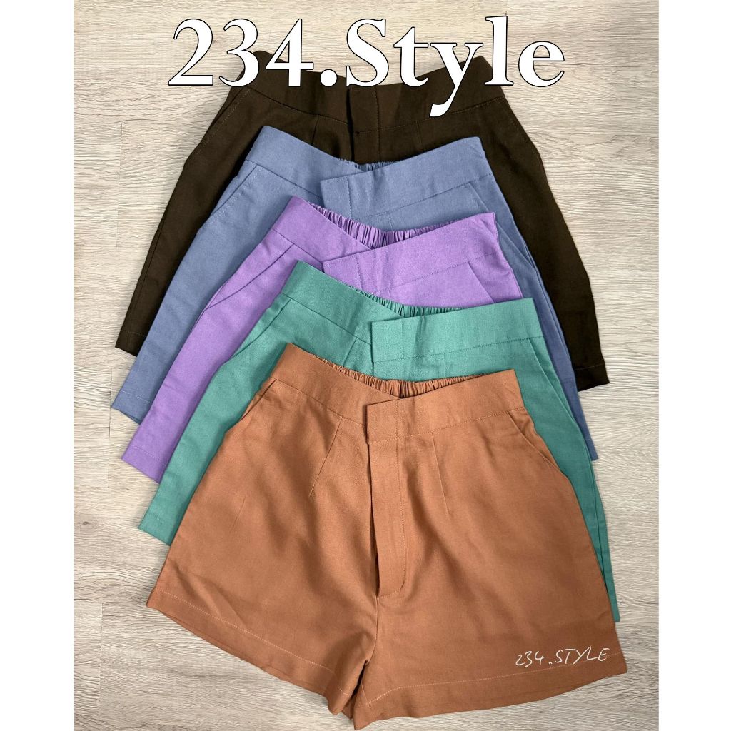 SH02 กางเกงขาสั้นผู้หญิงผ้าลินินตะขอ ซิปหน้า สีพาสเทล น่ารัก ฟรีไซส์ เล็ก-ใหญ่