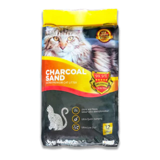 Charcoal Sand ทรายแมวภูเขาไฟเกรดอัลตร้าพรีเมี่ยม เนื้อทรายละเอียด ขนาด 12 ลิตร