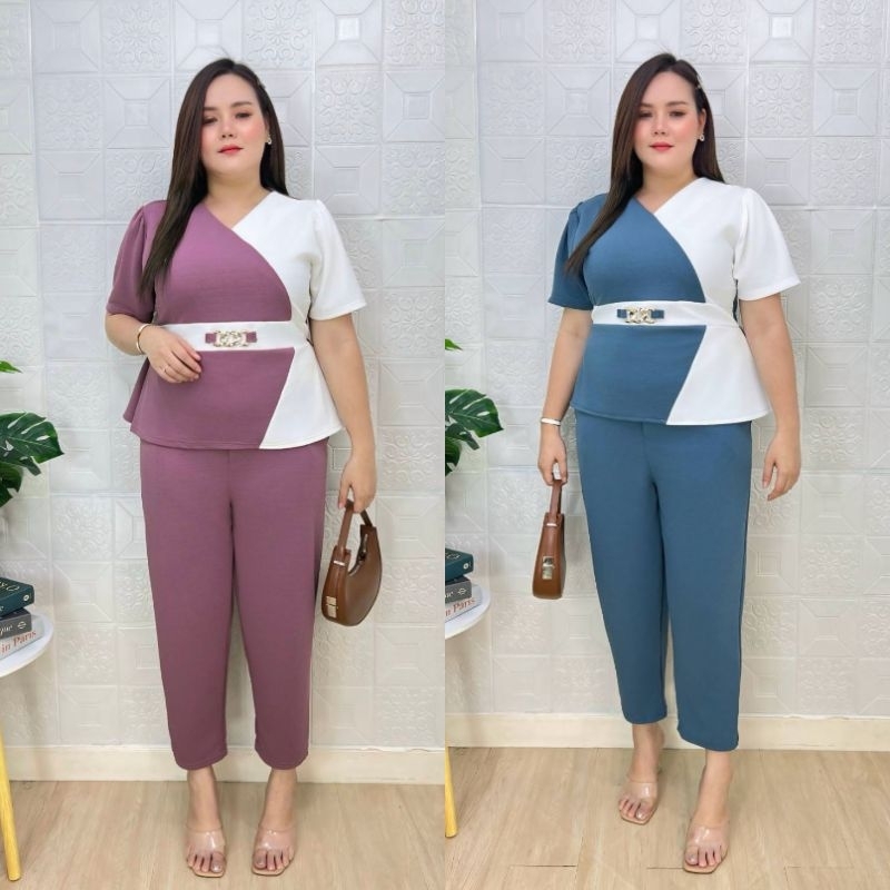 เซ็ตทูโทนแต่งหัวเข็มขัดโซ่ ผ้าวูลเวฟ ยืดใส่สบายไม่ร้อน พร้อมส่ง