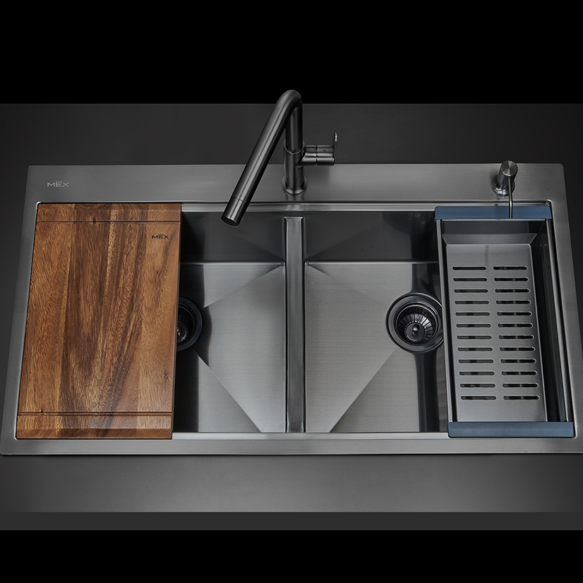 MEX รุ่น ST982GM อ่างล้างจาน 2 หลุม ขนาดอ่าง 98 x 53 ซม. สเตนเลส สตีล AISI 304 (สี Grey Metal)