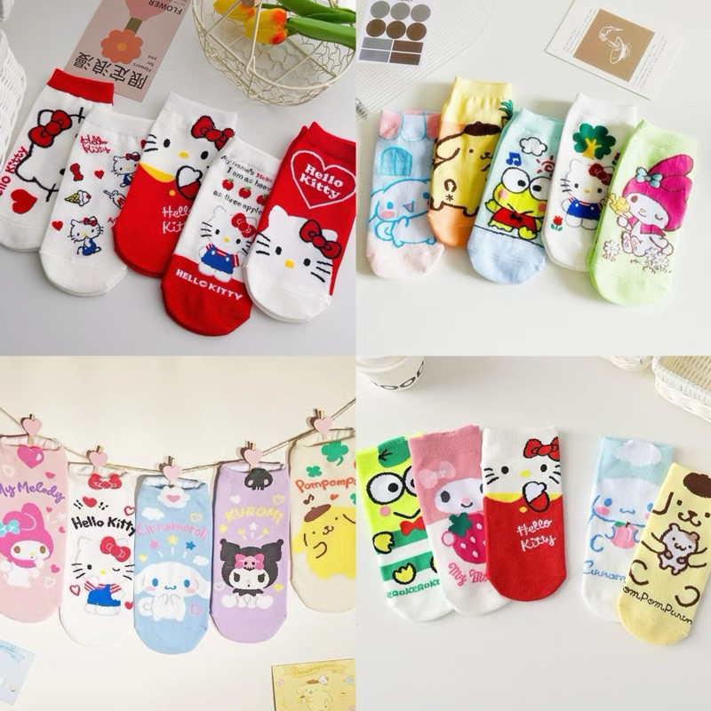 รวมฮิตถุงเท้า sanrio ข้อสั้นขายดี🔥พร้อมส่ง - ถุงเท้าข้อสั้นลายคิตตี้ ถุงเท้าแฟชั่นเกาหลี ใส่ได้ทั้งหญิงชาย