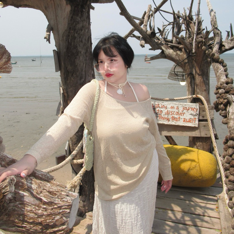 Khaofang Shirt (เสื้อข้าวฟ่าง) แขนยาวเปิดไหล่ผ้าไหมพรมซีทรู👒💐✨ | Geebeety - รูปที่ 6