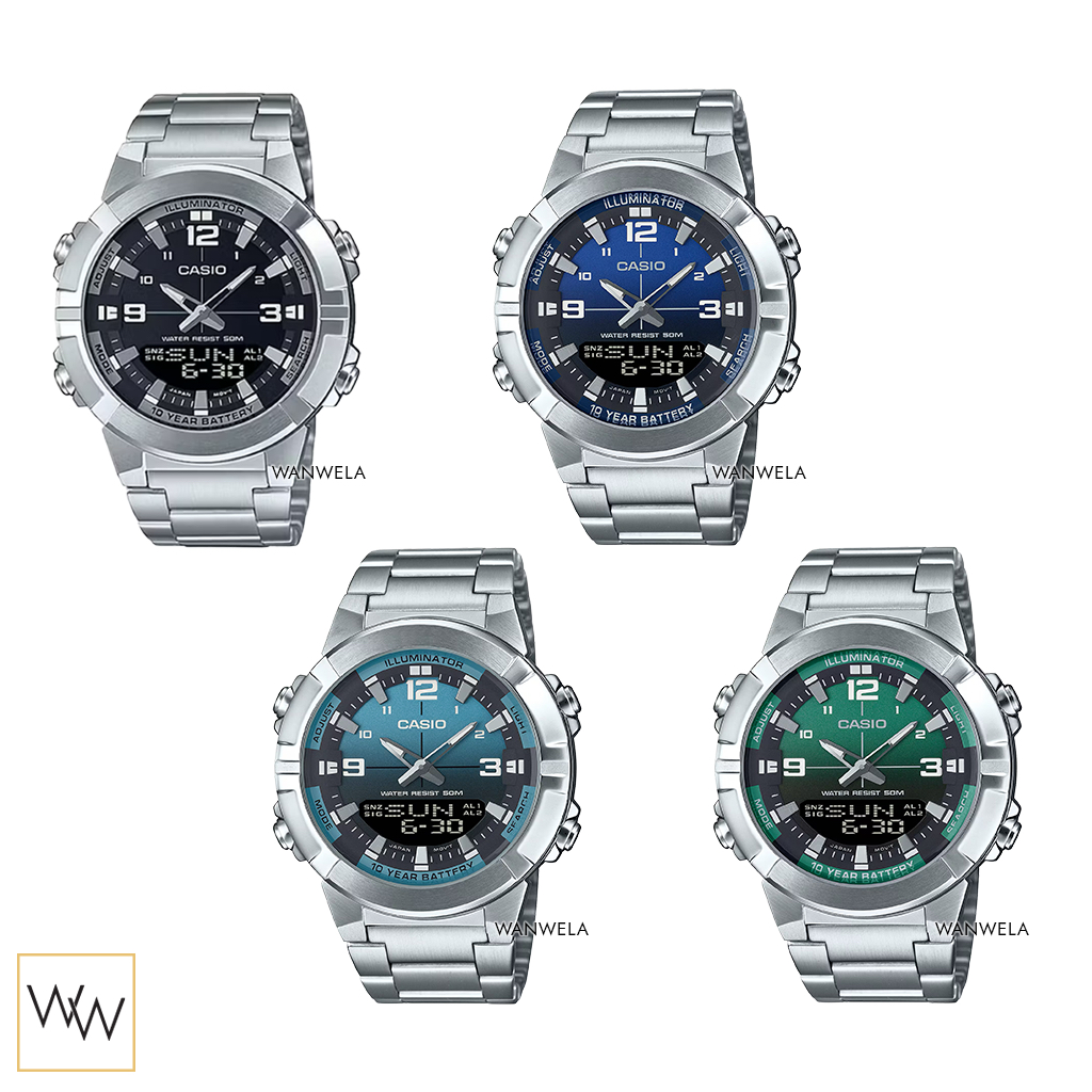 ของแท้ นาฬิกาข้อมือ Casio รุ่น AMW-870D / AMW-870DA สายสแตนเลส