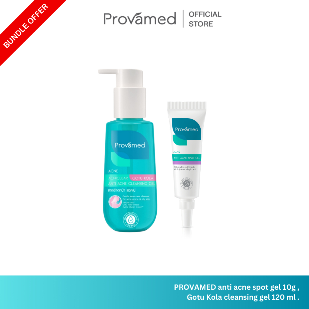 (SET) PROVAMED ANTI ACNE SPOT GEL 10G + PROVAMED ACNICLEAR GOTU KOLA ANTI ACNE CLEANSING GEL 120ML