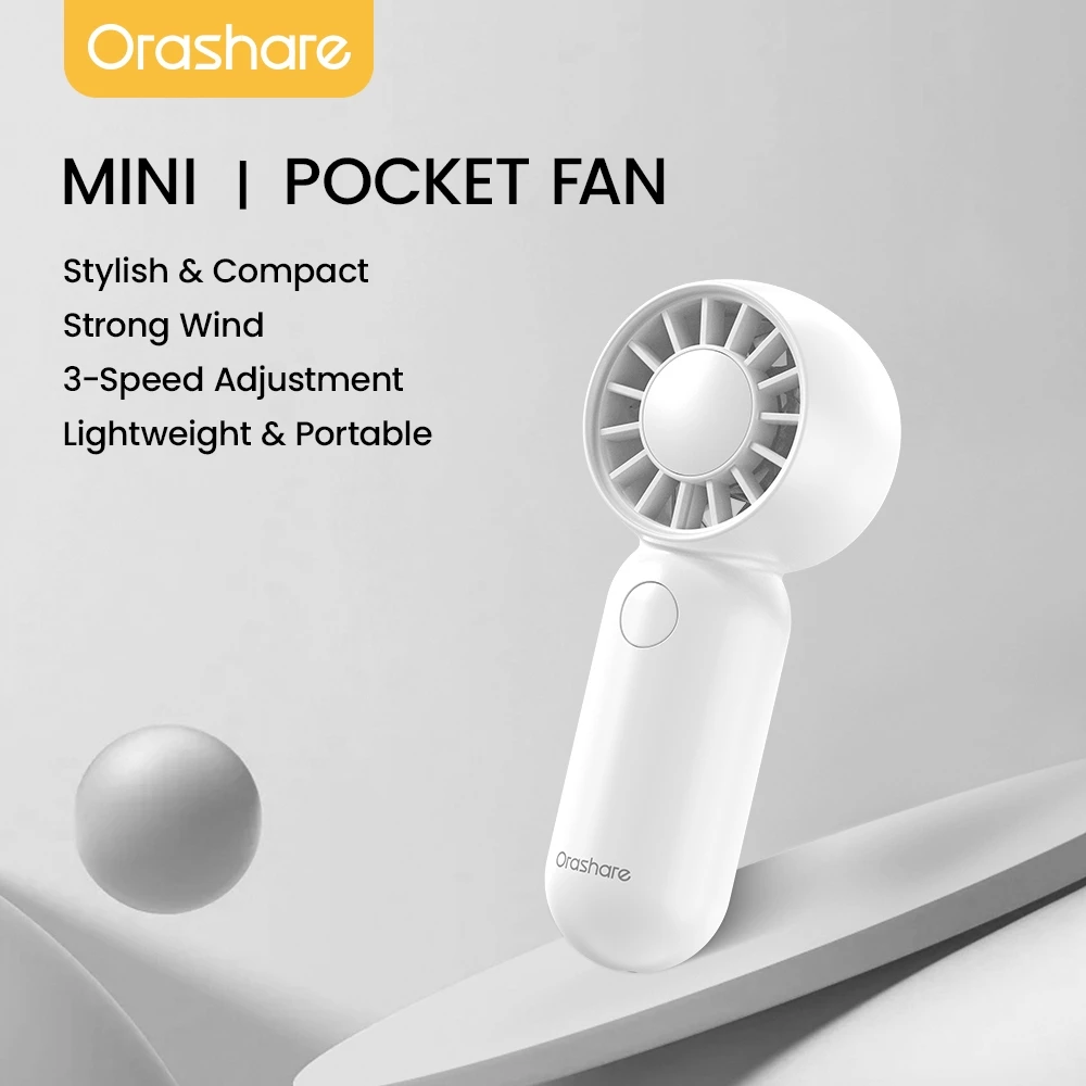 Orashare HF15 พัดลมพกพาขนาดเล็กพิเศษ พัดลมมือถือสำหรับเด็ก ปรับลมได้ 3 ระดับ น้ำหนักเบาเป็นพิเศษ พร้อมสายคล้อง