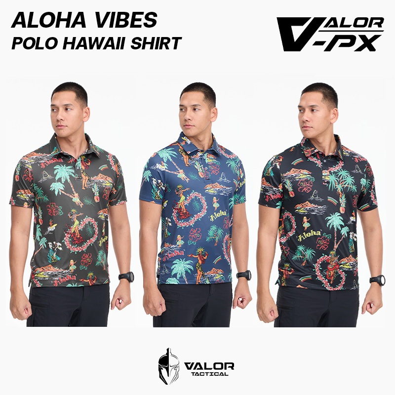 VALOR PX - Aloha Vibe POLO Hawaii Shirt เสื้อโปโล ฮาวาย แขนสั้น เสื้อสงกรานต์ เนื้อผ้าดี ระบายอากาศ
