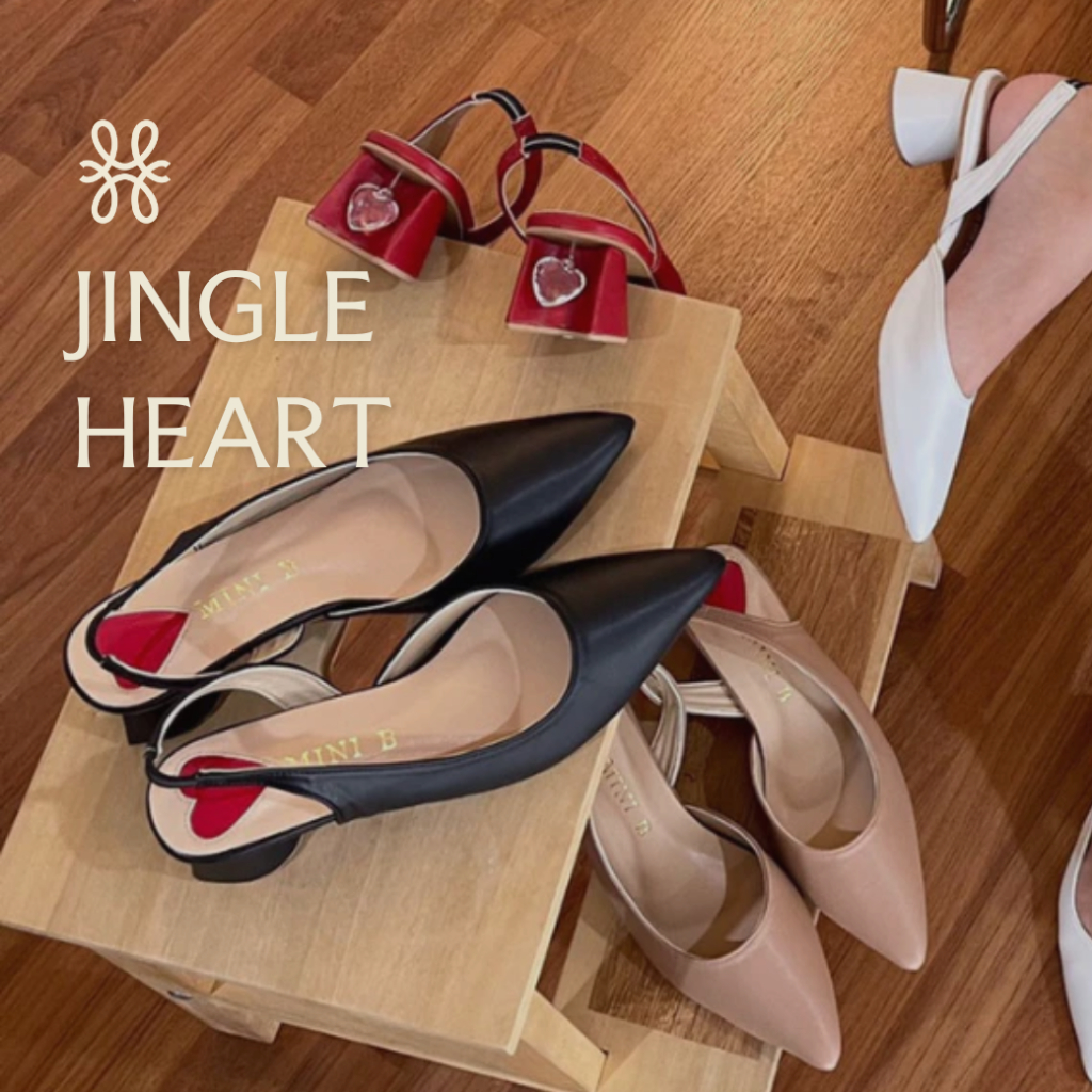 [บวกไซส์] MiniB "JINGLE HEART" #mnb113 รองเท้าคัชชูหัวแหลม ส้นสูง ส้นประดับจิวเวอร์รี่หัวใจ
