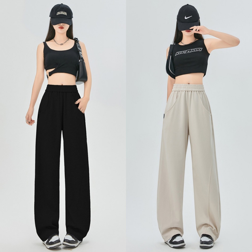 กางเกงขายาวสีดำแฟชั่นลำลอง กางเกงทรงตรงสไตล์เกาหลี กางเกงวอร์ม 6 สี