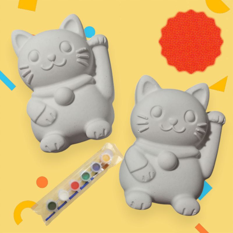 ตุ๊กตาแมวกวัก 2มิติ ตุ๊กตาระบายสีปูนปลาสเตอร์